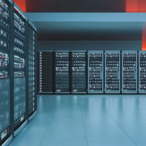 Computer servers in a modern and clean data center